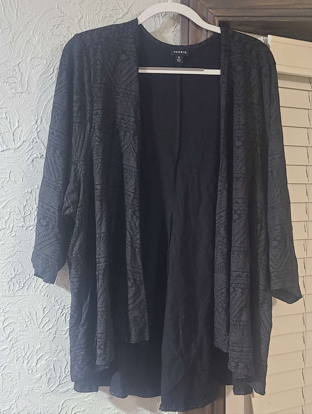 Torrid black open-front cardigan featuring a textured geometric pattern Size 6